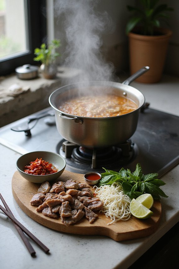 noodle soaking meat slicing