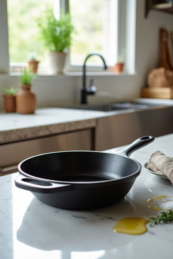 preparing cast iron pan