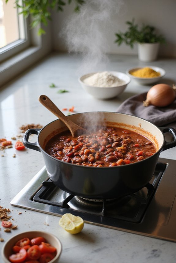 thickening chili through simmering